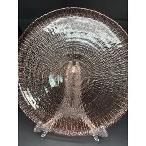 Vintage Arcoroc France Pink Spiral Glass Platter 12” Mid-Century Modern MCM